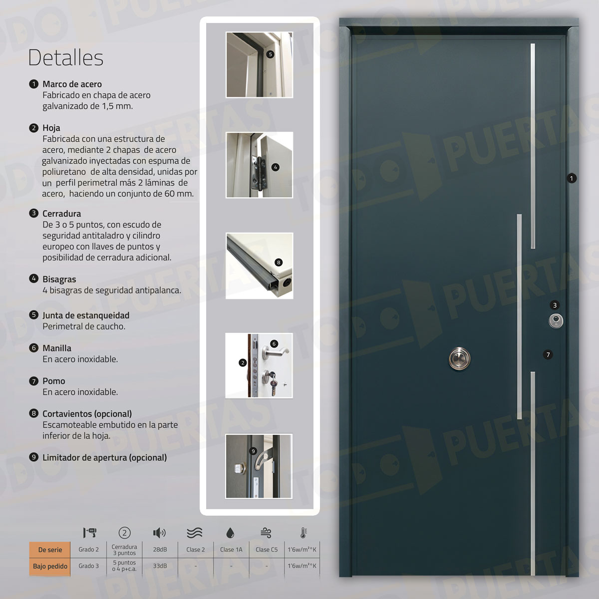 Puerta Acorazada Acacia FM Sagacor 100 Gris Antracita 7016 (Dos Caras Iguales)