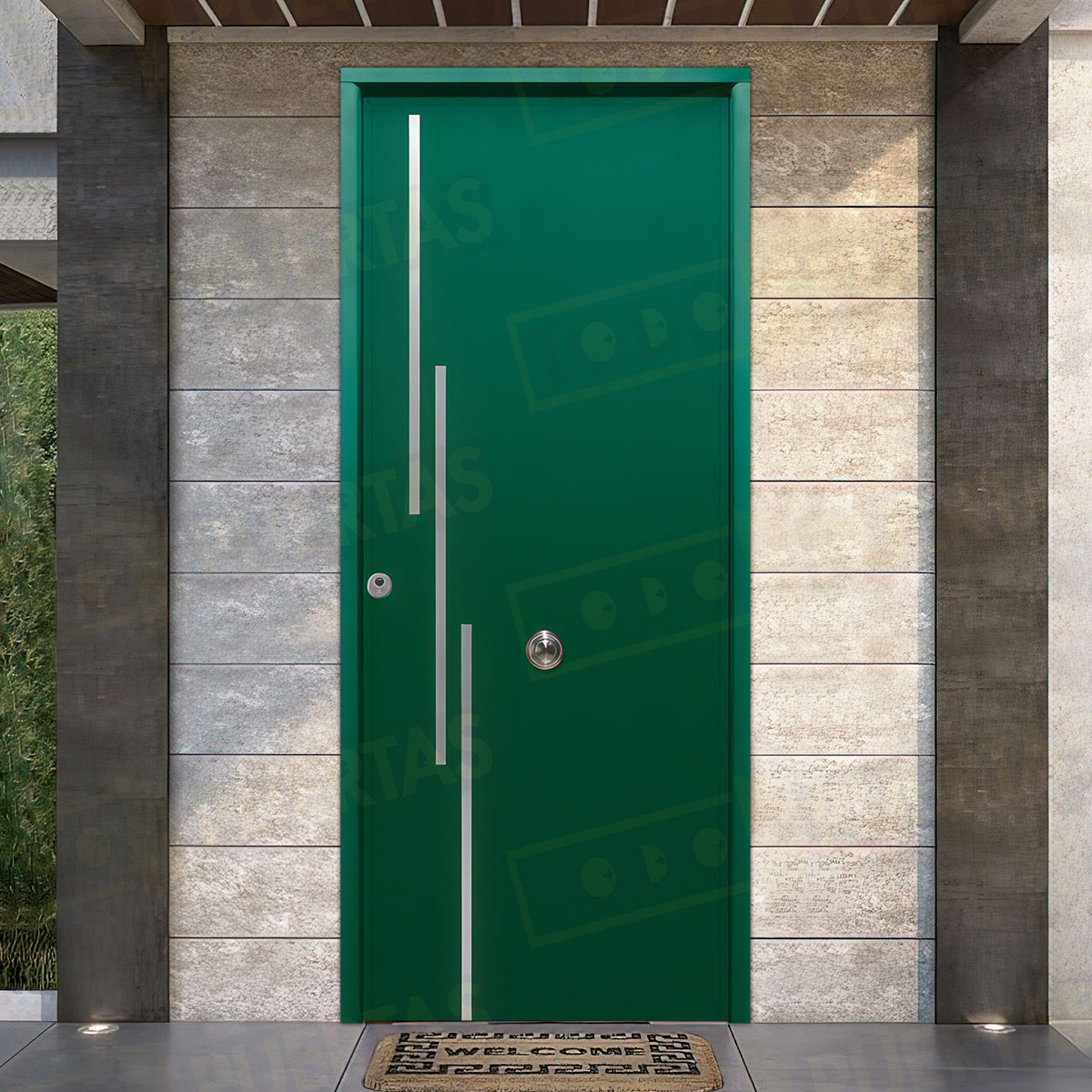 Puerta Acorazada Camelia FM Sagacor 100 Verde Musgo 6005 (Dos Caras Iguales)