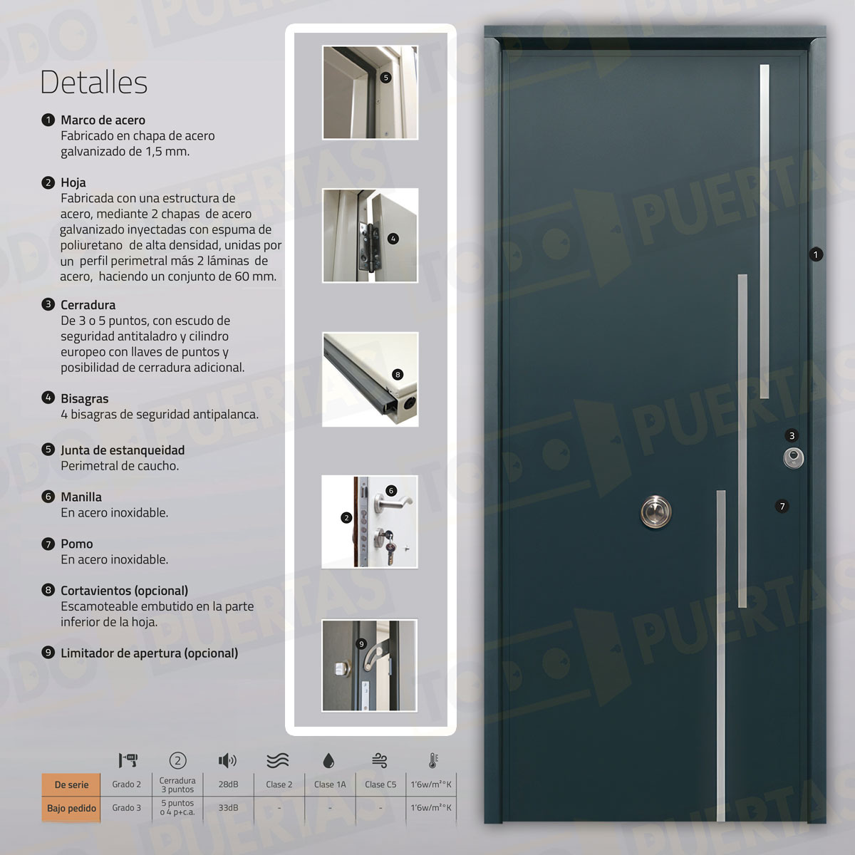 Puerta Acorazada Camelia FM Sagacor 100 Gris Antracita 7016 (Dos Caras Iguales)
