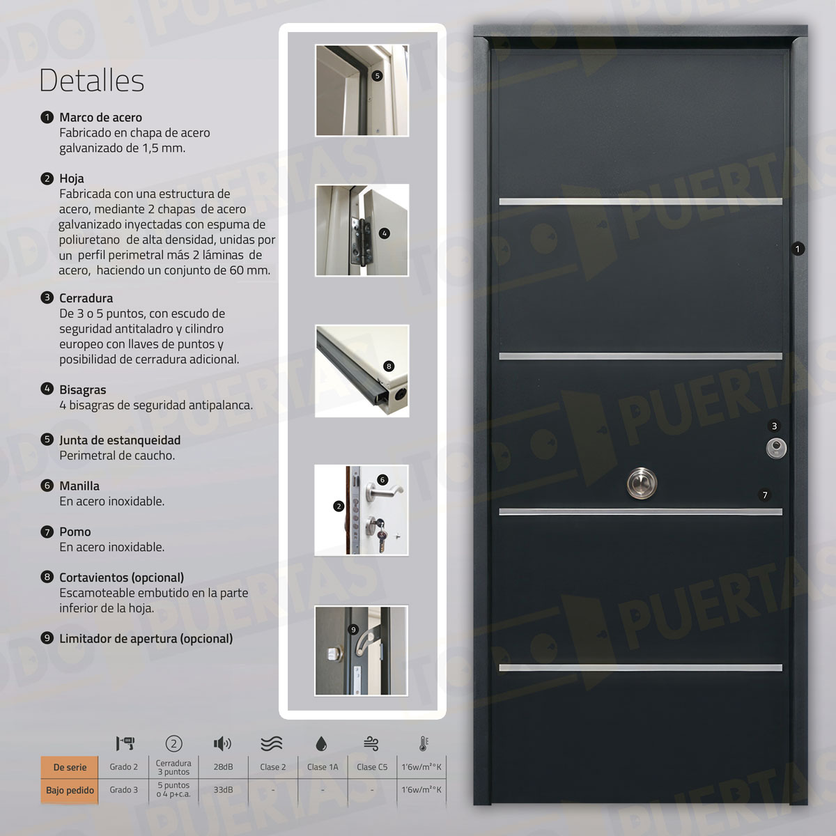 Puerta Acorazada Cintia FM Sagacor 100 Gris Oxidon (Dos Caras Iguales)