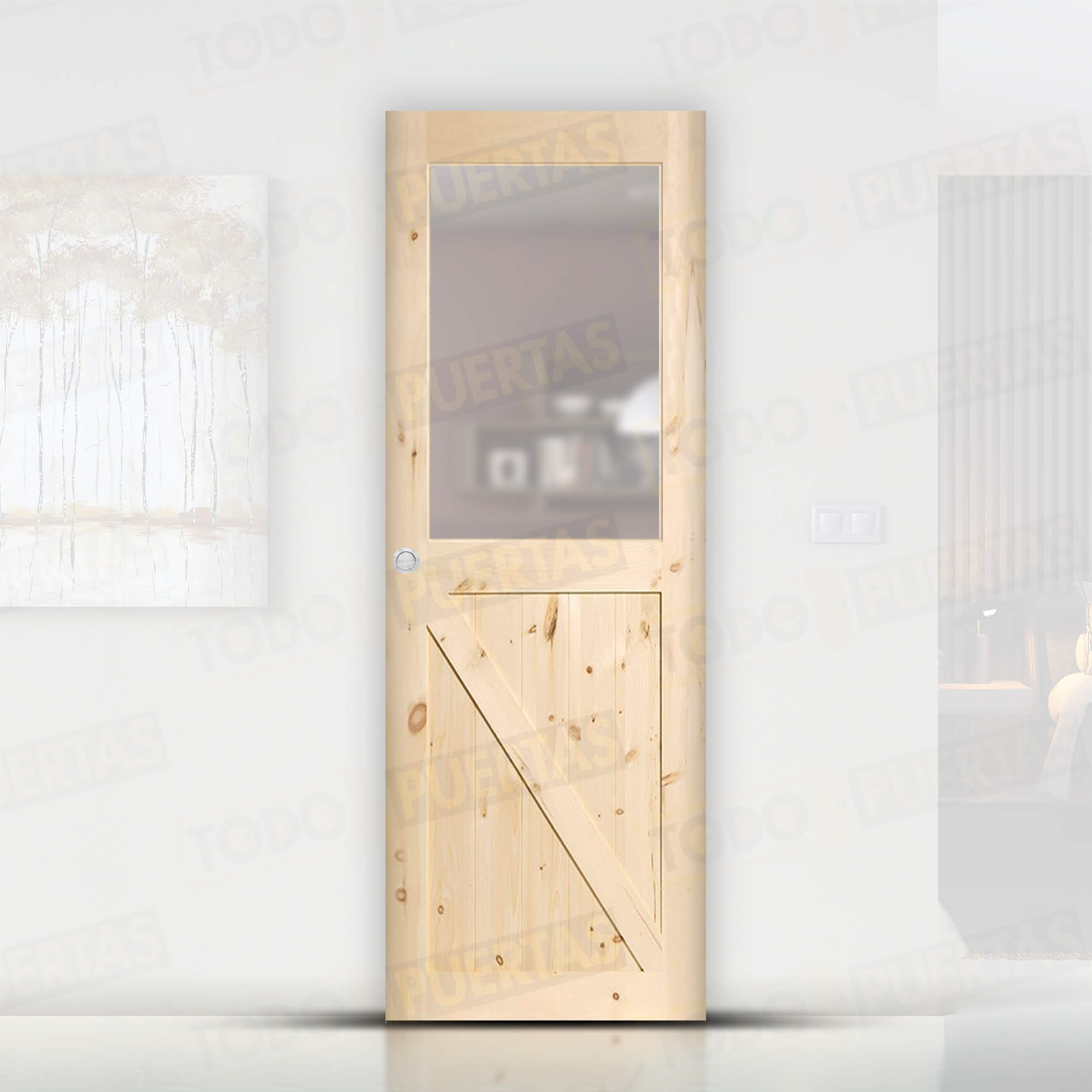 Puerta Corredera de Granero Pino Macizo Mod. GR001 V1Z (CRUDO)