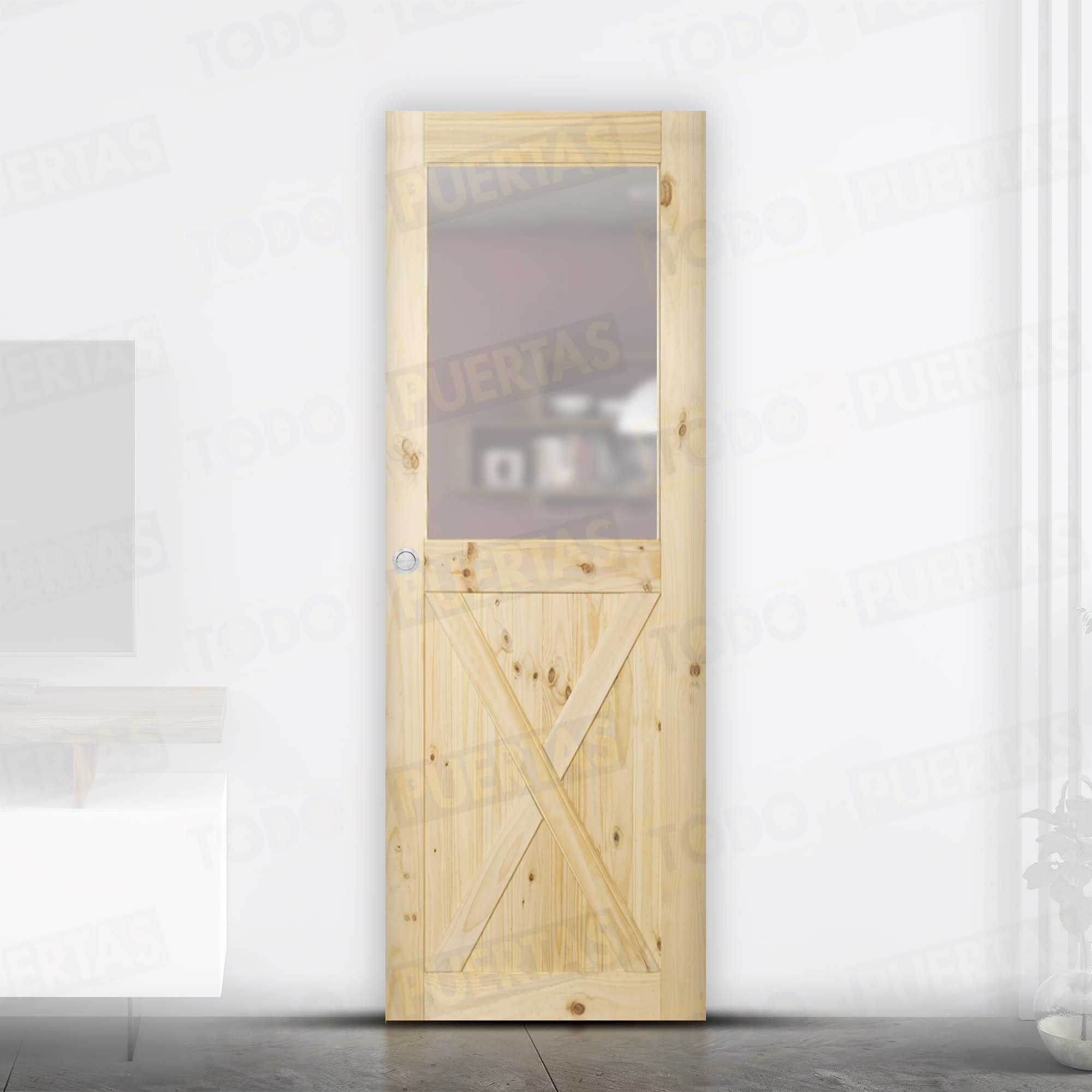 Puerta Corredera de Granero Pino Macizo Mod. GR003 V1Z (CRUDO)