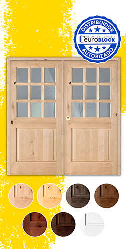 Puerta Doble de Exterior Mod. 1100-V9 Fijos de Madera Maciza