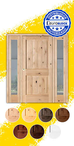 Puerta de Exterior Mod. 2100 con Dos Fijos de Madera Maciza