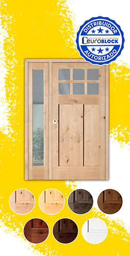 Puerta de Exterior Mod. 4100-V6 con Fijo de Madera Maciza