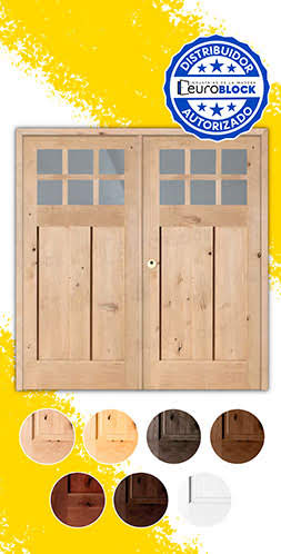 Puerta Doble de Exterior Mod. 4100-V6 Fijos de Madera Maciza