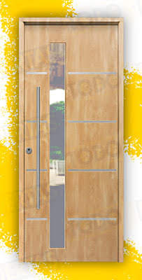 Puerta Galvanizada Cintia-FM-CRL / 1110 Saga 100 Cristal Roble (Cara Interior Lisa)