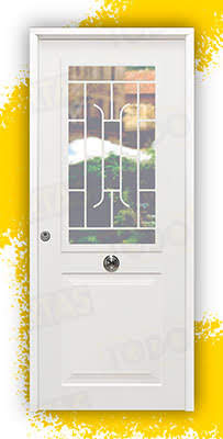Puerta Galvanizada Clas-CR-Reja / 1110 Saga 100 Cristal Blanca (Cara Interior Lisa)