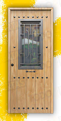 Puerta Galvanizada 1150 CL-CR-Reja / 1110 Saga 100 Cristal Roble (Cara Interior Lisa)