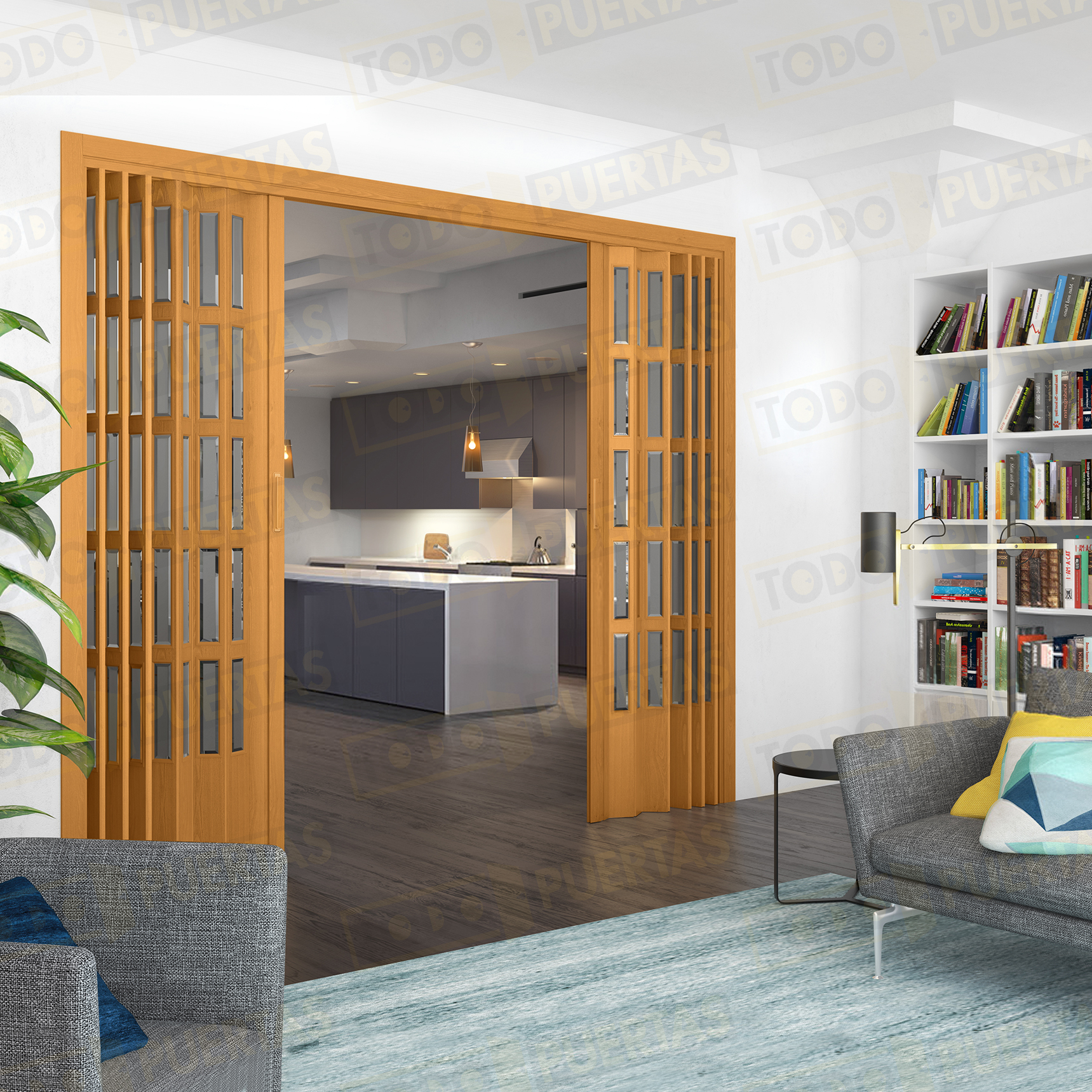 Puerta Plegable 245 cm Alto Madera Natural Roble Siena Vidrio Orgánico (Tipo Metacrilato)