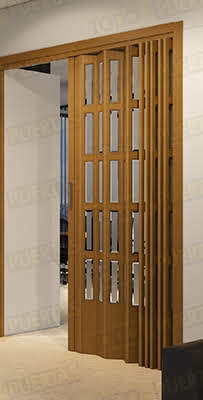 Puerta Plegable 205 cm Alto Madera Natural Sapelly Siena Vidrio Orgánico (Tipo Metacrilato)