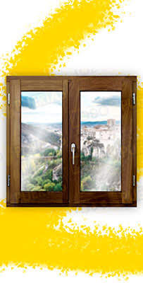 Ventana de Madera Natural de Iroko Mod. V2 Teñida